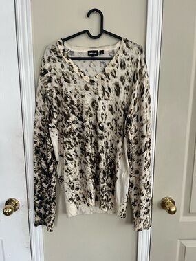 Just Cavalli Cream Leopard Print V-Neck Pullover